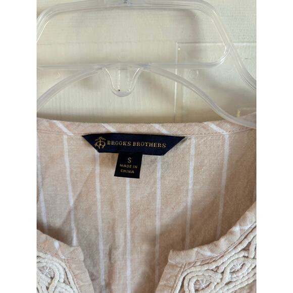 Brooks Brothers Linen Cotton Tunic Embroidered Piping Striped Beige White Small - Picture 5 of 6